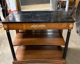 Faux Marble Top Console Table w/Shelves and Drawer