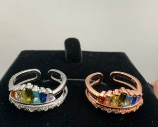2 sterling silver rainbow baguette open shank rings