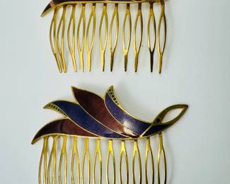 purple and Ruby swirl enamel inlay hair combs
