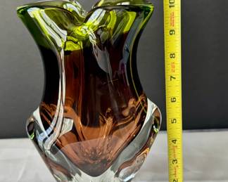 Josef Hospodka, ruffle rim, thick crystal glass vase 