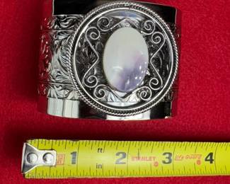 stainless steel wampum stone large cuff bracelet