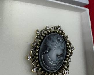 black cameo, filigree brooch