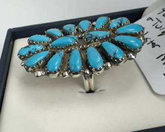 Zuni, Native american, double row, turquoise cluster ring 