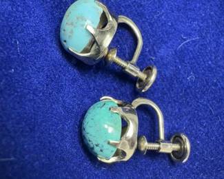 14 karat gold and turquoise screwback earrings circa 1950