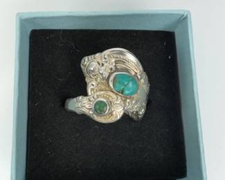 Towle sterling silver, turquoise spoon ring circa 1964. El Grandee 