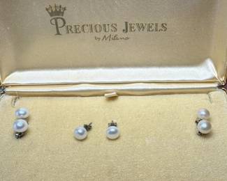 three pairs of freshwater pearl earrings w/ sterling silver posts