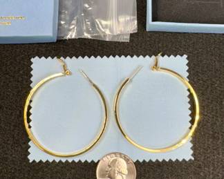 large solid sterling silver w/ 24 k gold overlay, hoop earrings