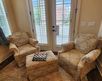 Pair of Club Chairs and Ottoman