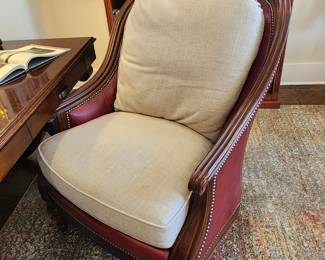 Leather and Upholstered Chair with Nail Head Trim Details