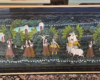 Vintage Indian painting on silk - Mughal style
