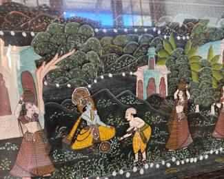 Vintage Indian painting on silk - Mughal style