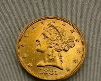 1881 Liberty Head Gold Half Eagle Coin 