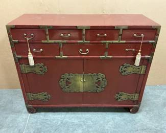  06 Red Lacquered Wooden Dresser