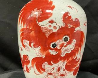 Red Chinese Foodog Jar