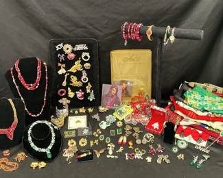 Vintage Holiday Jewelry And Scarves
