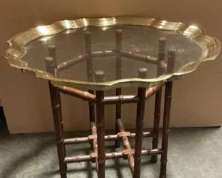 Wooden Table Stand And Gilded Glasstop 