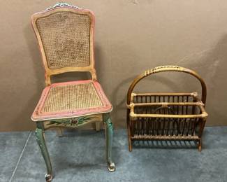 Painted Chair And Rattan Magazine Rack 