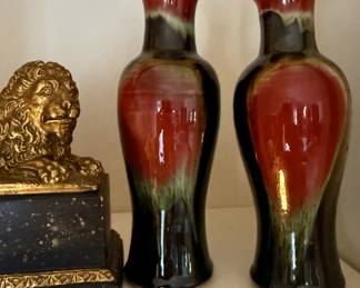 ANTIQUE FINE Chinese flambé glazed porcelain vases, dating from the 19th to early 20th century baluster-shaped porcelain vases featuring a "flambé" or "oxblood" (sang de boeuf) glaze. 
