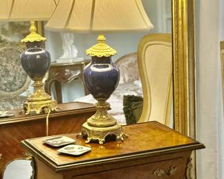 French enameled blue porcelain lamp 1890s