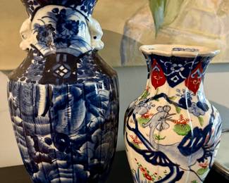 Large MEJI period blue and white vase and a 19th C Japanese Imari vase