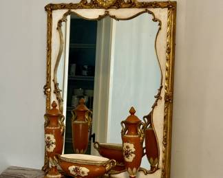 1930s hand painted gilt wood Italian mirror