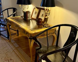 19th C Elmwood horseshoe chairs