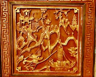 Large hand carved and gilded Asian panel circa 1870-90