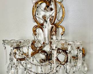 Pair of 1890-1900 Cut Crystal wall sconces in gold leaf and bronze!!!