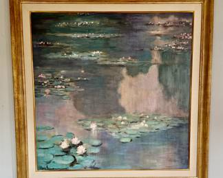 A stunning, large hand painted ARTO reproduction of Monet’s Waterlily Series circa 1930 5’x5’