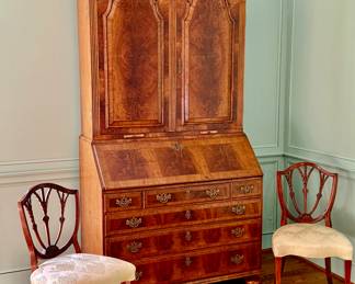 Late 1700s Georgian Secretary
Late 1800s Hepplewhite chairs 
All in walnut 