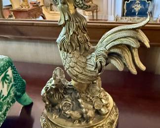 Antique Signed By Artist Folk Chinese Bronze Feng shui Rooster Statue