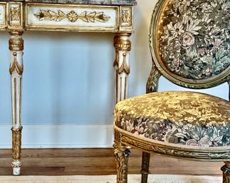 Set of 4 circa 1820-40 Louis Philippe salon chairs with original needlepoint tapestry. 