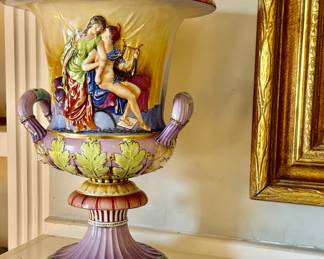 Large antique CAPODIMONTE urn in vibrant colors!  All hand painted in Italy.