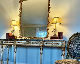 19th C French console hand-painted and carved wood. 