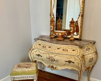 Stunning hand painted marble topped swing legged chest circa 1940s