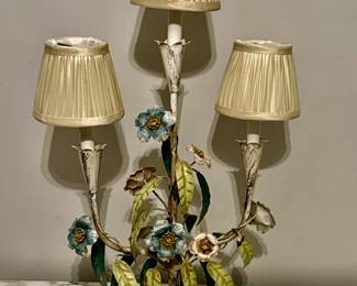 1930s Italian tole 3 light candelabra lamp