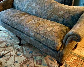 Hand built 1930s tapestry Queen Anne sofa
