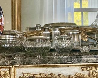 Victorian sterling and cut glass vanity jars