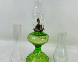 Green Glass Oil Lamp
