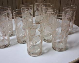 vintage Culver Ice Flower Calla Lily Double Highball Glasses $180 mint