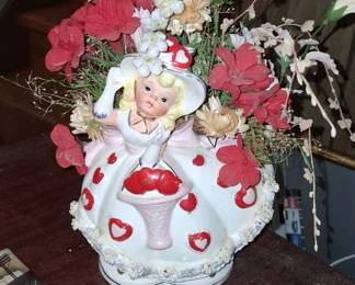 vintage ceramic Valentine's Day girl figurine planter see mfg $60-200