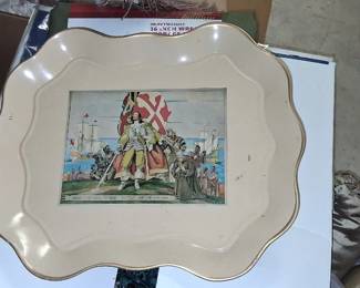 vintage Nashco metal tray depicting the landing of Leonard Calvert in Maryland $10