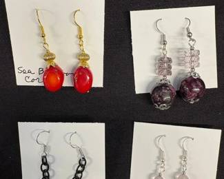 EHE172 Myrna Lee Chang Glass Blown Fish, Crystal Agate, And Sea Bamboo Coral Earrings 