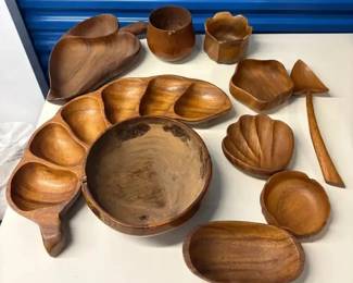 EHE306 Rare Vintage Blair's Hawaii Monkeypod Bowls (9 Bowls) & Serving Spoon