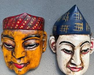 EHE033 Two Wooden Hand Carved Masks 