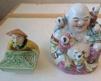 EHE065- Porcelain Buddha And Chinese Box Statue. 