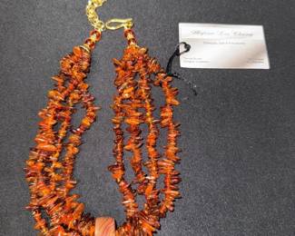 EHE136 Myrna Lee Chang 4-Strand Amber Necklace