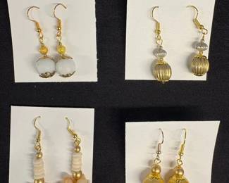 EHE153 Myrna Lee Chang Puka Shell, White Onyx, Vintage Bead, And FW Pearl Earrings