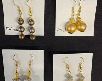 EHE154 Myrna Lee Chang Two FW Pearl, Vintage Bead, White onyx Earrings 