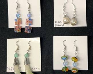 EHE157 - Myrna Lee Chang Jade, Fresh Water Pearl, & Handmade Glass Earrings